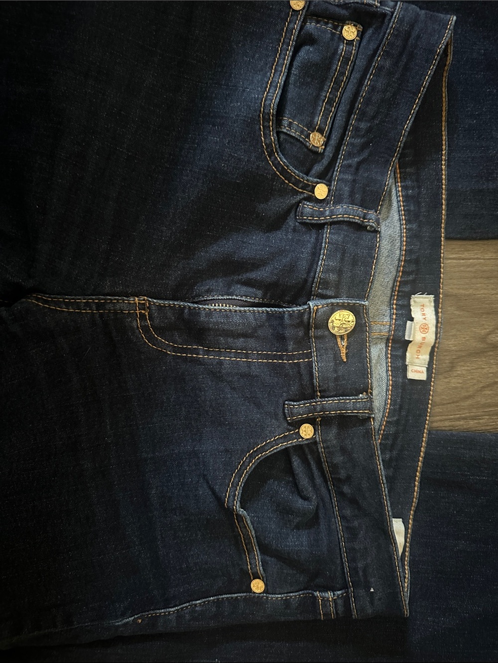 Tory Burch Dark Indigo Denim Jeans with Gold Hardware (Straight leg)